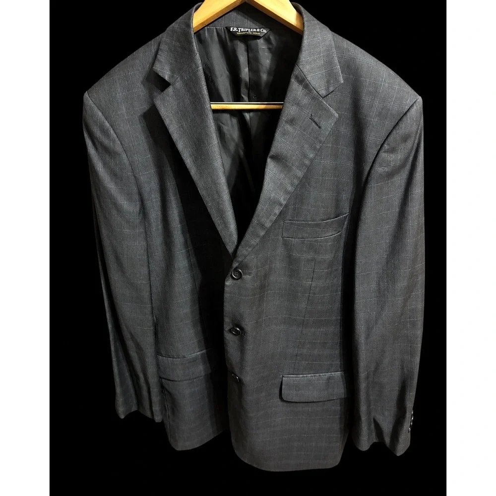 F.R. Triplet & Co. 46R Wool Cashmere Black Gray Blazer Sports Coat Jacket